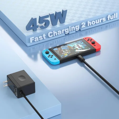 Vista 3 de Cargador para Nintendo Switch, Adaptador de CA para Nintendo Switch - Cargador de pared de viaje rápido con cable USB C de 5 pies 15V/2.6A Fuente
