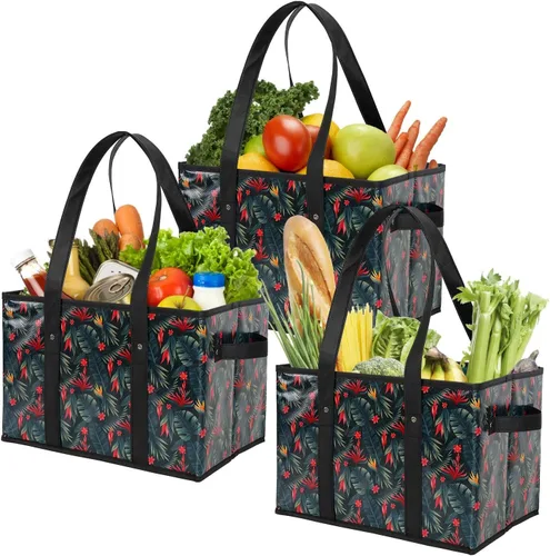 Vista 14 de Foraineam Juego de bolsas reutilizables para comestibles, bolsas de compras plegables y resistentes con fondo reforzado