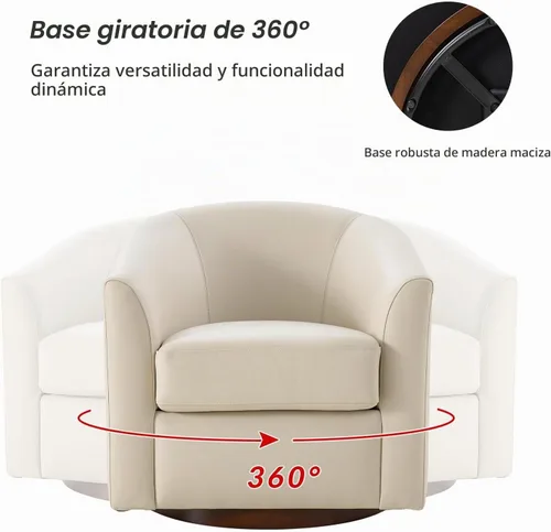 Vista 3 de HULALA HOME Silla giratoria de cuero genuino con base de madera maciza Beige