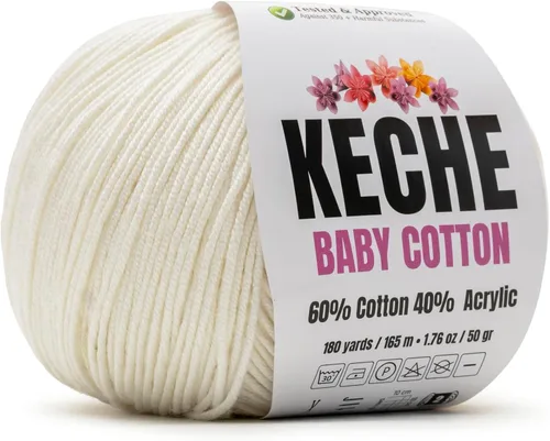 Vista 23 de Keche Hilo de Algodón, 60% Algodón 40% Hilo Acrílico, Hilo de Algodón Suave para Crochet y Tejer, Hilo Amigurumi 1 Madeja/Bola 1.76 Oz (50g) / 180