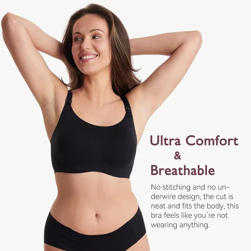 Vista 2 de Momcozy Nursing Bras for Breastfeeding, FB039 Comfort Support Seamless Maternity Bra, Pregnancy Sleep Bralette, Full-Coverage