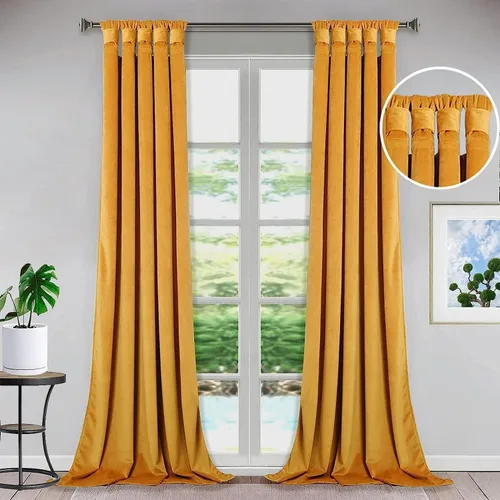 Vista 24 de Bhoomi Collection Cortinas opacas con pestaña superior para sala de estar, cortinas de ventana con aislamiento térmico, oscurecimiento de Rojo Sangre