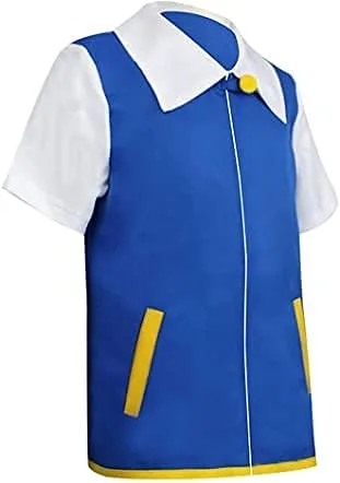 Vista 2 de Disfraz de cosplay para niños, chaqueta de cosplay, guantes y sombreros para entrenador de Halloween con capucha, Azul