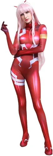 Vista 2 de Cosplay.fm Traje de batalla rojo para mujer, disfraz de anime para cosplay, overol de elastano