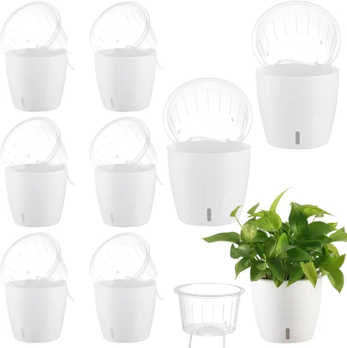 Vista 31 de Macetas de riego automático para plantas de interior, paquete de 16 macetas de riego automático con orificios de drenaje, macetas pequeñas
