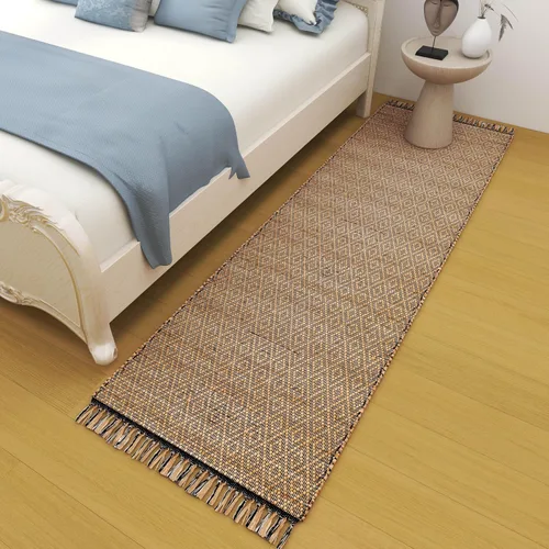 Vista 6 de Eco Crave Alfombra de pasillo de yute de 2,6 x 8 pies – Alfombra de diseño geométrico 100% natural de yute trenzada a mano, alfombra de acento