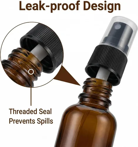 Vista 3 de 5 botellas de spray de vidrio ámbar de 1.0 fl oz y 1 oz para aceites esenciales, mini botellas de aerosol, contenedor cosmético recargable, botellas