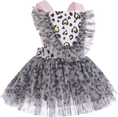 Vista 8 de IBTOM CASTLE Vestido de princesa tutú para niña pequeña con estampado de leopardo, dona, ratón, vestido de princesa con funda para pañales, conjunto