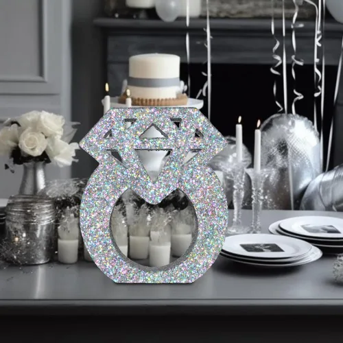 Vista 4 de Eploger Decoraciones de compromiso, anillos de diamante con purpurina plateada, centros de mesa para decoración de mesa, decoraciones de despedida