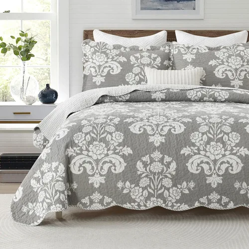 Vista 13 de Juego de edredón 100% algodón tamaño Queen, colcha floral suave prelavada, juego de ropa de cama ligera de 3 piezas para todas las estaciones, ropa