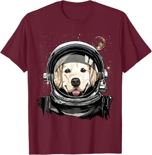 Vista 12 de Camiseta para amantes de los perros de los astronautas del espacio exterior Golden Retriever Lover, Negro