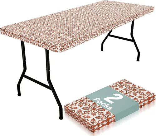 Vista 35 de Misaya - Mantel de vinilo rectangular, mantel elástico con respaldo de franela, 100% impermeable, cubierta de plástico para mesas plegables de 4