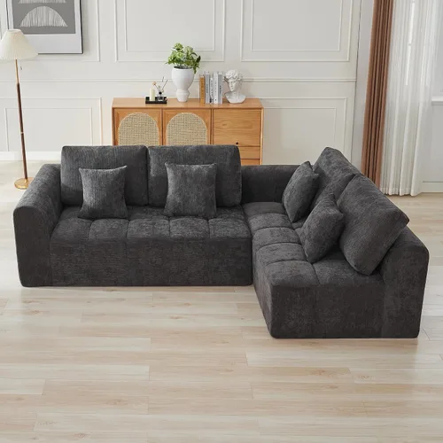 Vista 37 de Sofás seccionales modulares de 110 pulgadas para sala de estar, sofá seccional comprimido sin hueso, sofá de espuma viscoelástica tapizado de 3 Beige