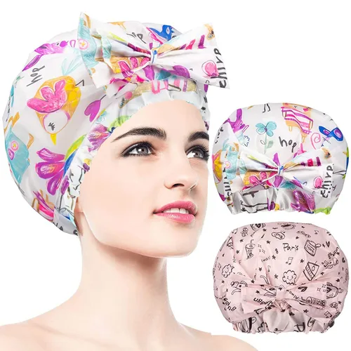 Vista 15 de 1 pieza de gorro de ducha, gorro de baño de doble capa y ajustable para la ducha, gorro de pelo extragrande reutilizable para mujer, exterior