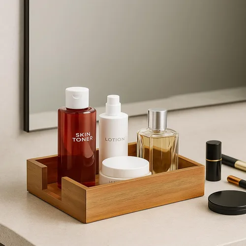 Vista 7 de Toallero de madera de acacia para servilletas de baño, bandeja de toalla de mano, soporte plano para servilletas de cóctel para mesa de cocina