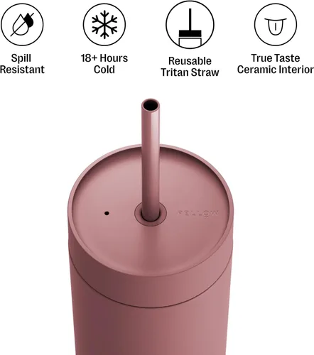 Vista 2 de Fellow Carter - Vaso de cerámica fría con forro de 16 onzas con tapa con popote, sin BPA No Metallic Taste, Cold 18 Hours, Stainless Steel