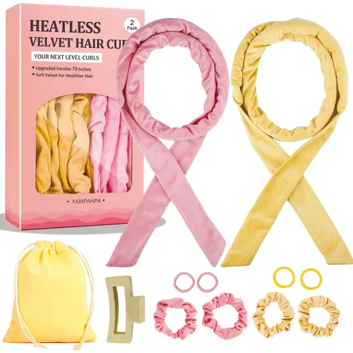 Vista 18 de Rizos sin Calor con Diadema para la Noche, 70'' Rizadores de Cabello sin Calor para Cabello Mediano a Largo, Negro