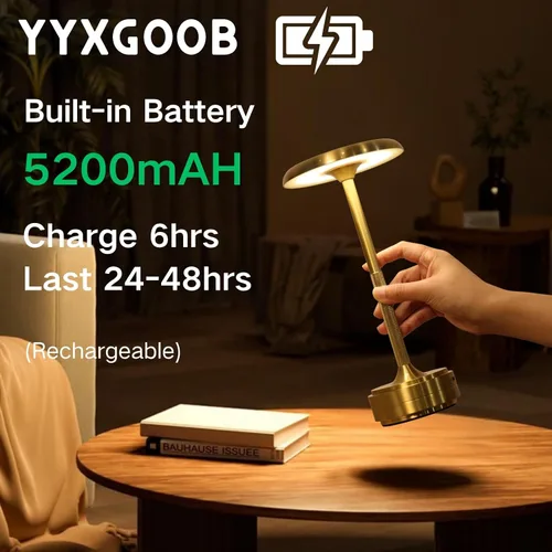 Vista 4 de Lámpara de mesa LED portátil inalámbrica, recargable con sensor táctil, regulable de tres niveles, adecuada para el hogar, oficina, dormitorio