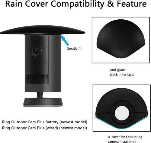 Vista 2 de Funda de lluvia UV compatible con Ring Outdoor Cam Plus (modelo nuevo), protector de cámara resistente a la intemperie, cubierta de cámara de sombra