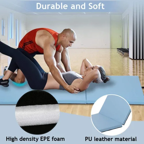 Vista 4 de Colchoneta de gimnasia para gimnasio en casa, plegable, portátil, de 6 x 2 x 2 pulgadas, extra gruesa, con asas de transporte, para niños y adultos