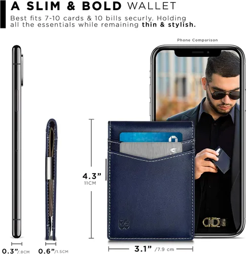 Vista 3 de SERMAN BRANDS Money Clip Wallet - Mens Wallets slim Front Pocket RFID Blocking Card Holder Minimalist Mini Bifold