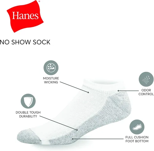 Vista 3 de Hanes Calcetines dobles invisibles para hombre, paquete de 12 pares, disponibles en tallas grandes y altas