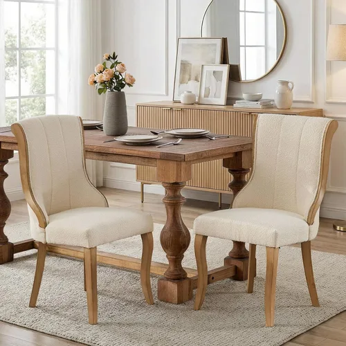 Vista 77 de SoarFlash Juego de 2 sillas de comedor de terciopelo, silla lateral de respaldo alto, silla lateral moderna tapizada de alta gama con botones Beige