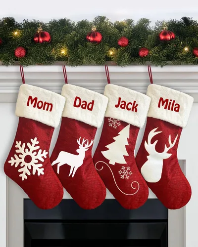 Vista 9 de Printualist Medias de Navidad Personalizadas (18 pulgadas) - Nombre Bordado Personalizado Rojo Verde Marfil Santa Ciervo Árbol Mascota Gato Perro