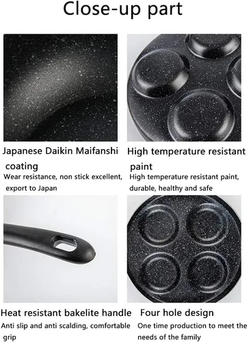 Vista 8 de Sartén antiadherente de aluminio para 4 tazas, color negro, 9.4 in