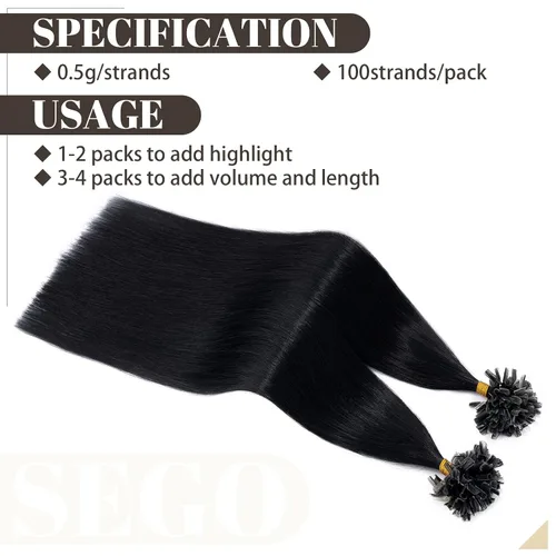 Vista 187 de SEGO Extensiones de cabello humano con micro cuentas, extensiones de cabello humano con micro bucle, lacio, natural, fusión fría, 1.76 oz/paquete