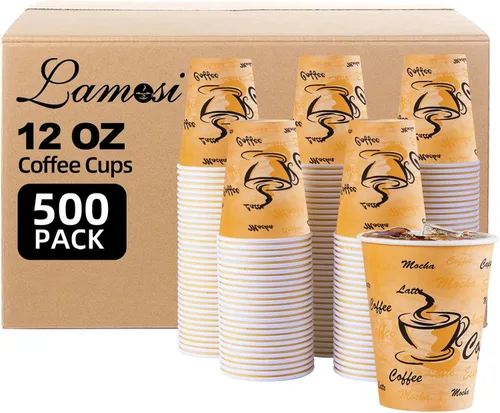 Vista 10 de Lamosi Paquete de 180 tazas de café de 12 onzas, vasos de papel desechables Tazas calientes estampadas con aislamiento grueso a prueba de fugas