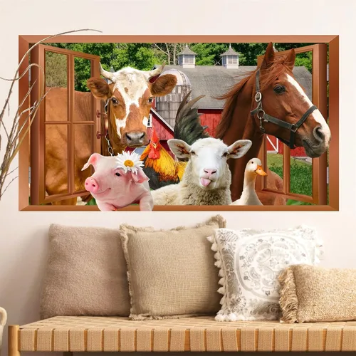 Vista 12 de Divertidas calcomanías de pared de vaca que se asoman, calcomanías de pared de vaca para despegar y pegar, calcomanías 3D falsas para decoración