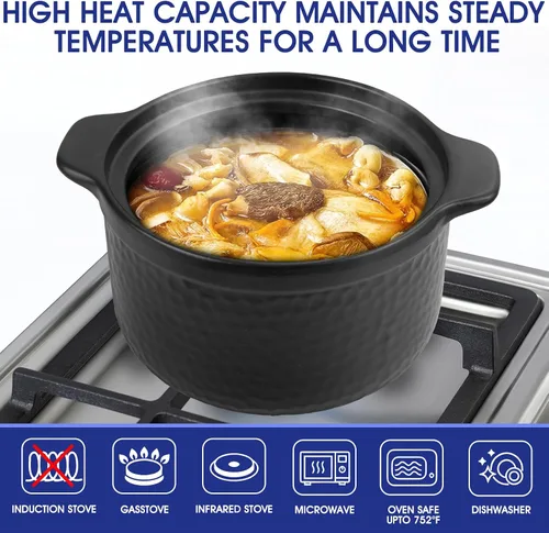 Vista 2 de Olla de arcilla resistente - Sustituye tanto a un horno holandés como a una olla (4.5 cuartos de galón)