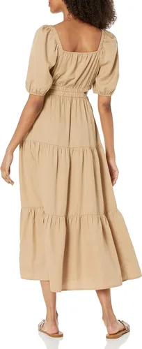 Vista 2 de The Drop Vestido largo Anaya con cuello cuadrado recortado y escalonado para mujer