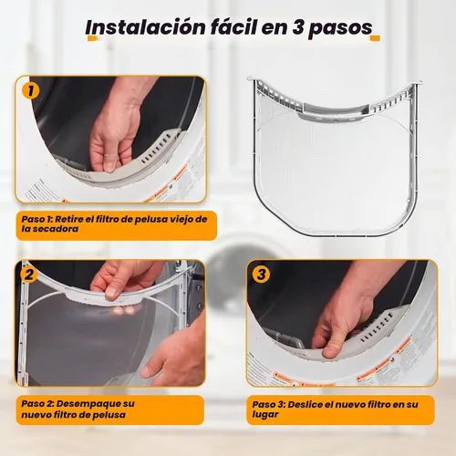 Vista 5 de Filtro de pelusa compatible para modelos de secadora LG DLE2601R, DLE2601W, DLE2701V, DLE3050W, DLE3170W