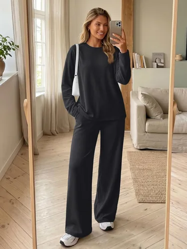 Vista 6 de Trendy Queen Conjunto de 2 piezas de otoño para mujer, tops de gran tamaño Negro