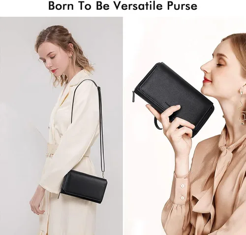 Vista 2 de RONSIN Cartera cruzada para mujer, tarjetero RFID, 2 correas