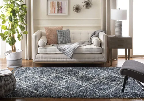 Vista 9 de SAFAVIEH Pro Luxe Shag Collection - Alfombra de pasillo, 2 pies 6 pulgadas x 6 pies, color crema y azul, diseño de borlas bohemias, no desprende