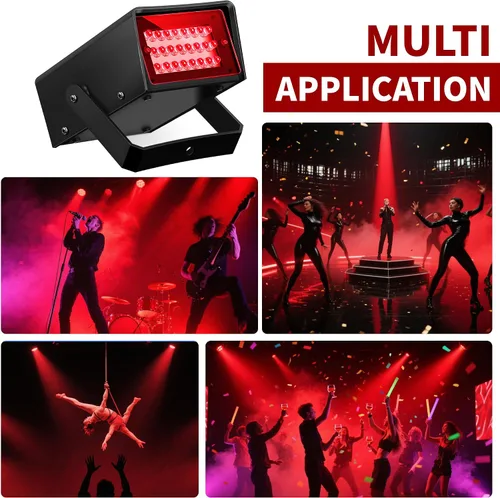 Vista 5 de LH Mini Luz Estroboscópica Roja de Escenario, Luces Estroboscópicas de Baile con 24 LEDs Súper Brillantes, Velocidad Ajustable, Iluminación de Flash