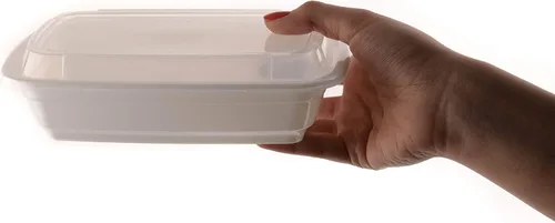 Vista 2 de EcoQuality Contenedores de preparación de comidas [paquete de 100] Recipiente rectangular blanco con tapas, caja Bento para almacenamiento