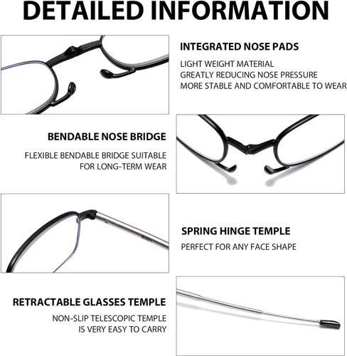 Vista 4 de Gafas de lectura plegables para hombres y mujeres, llavero compacto para lectores con luz azul, anteojos portátiles de bolsillo