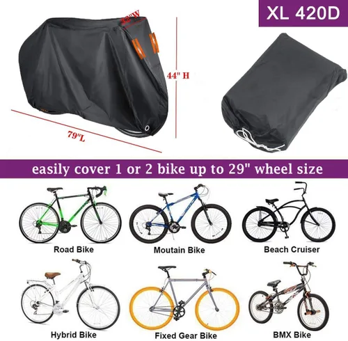 Vista 3 de Funda para bicicleta para 1, 2 o 3 bicicletas, funda impermeable para bicicleta, fundas de almacenamiento al aire libre para bicicleta XL XXL 420D