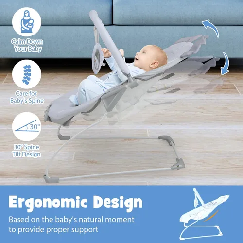 Vista 2 de BABY JOY Gorila para bebé, asiento portátil para bebé con vibración y música, barra extraíble y cubierta de tela, arnés de seguridad de 3 puntos