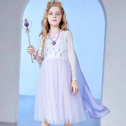 Vista 4 de Accesorios de disfraz para niñas, accesorios de disfraz de princesa Rapunzel para niñas, collar de corona de Rapunzel, pulsera, guantes, anillos