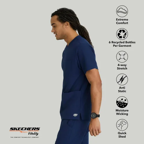 Vista 4 de Skechers Vitality by BARCO Crew - Camiseta médica con cuello en V cruzado, camiseta médica de tela sostenible para hombre