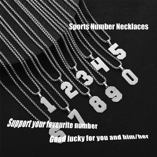 Vista 5 de SKQIR Number Necklace for Men Black Baseball Jersey Number Pendant for Boys Athletes Number Chain Pandent for Boys Sport Stainless Steel necklace