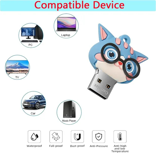 Vista 3 de Unidades flash USB, de silicona impermeable, USB2.0, de alta velocidad, para almacenamiento de fecha, disco Pendrive U (16 GB, gato azul)