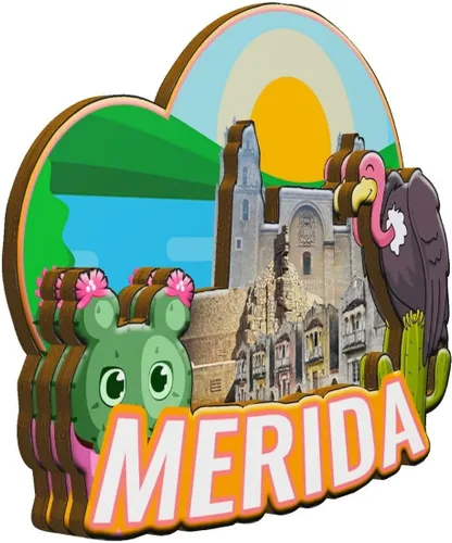 Vista 2 de Imán de Mérida México para nevera de madera 3D, monumentos de viaje, coleccionables, recuerdos, decoración hecha a mano -2052