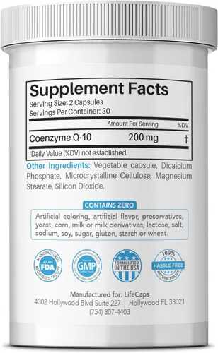 Vista 3 de LifeCaps CoQ10 200mg - Ultimate CoQ10 - Suplementos Q10 de ultra alta absorción - 60
