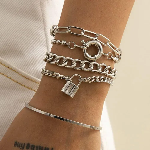 Vista 3 de 5 pulseras con dije de candado para mujeres y adolescentes, accesorios de mano de fiesta, Aolly, No es una piedra preciosa